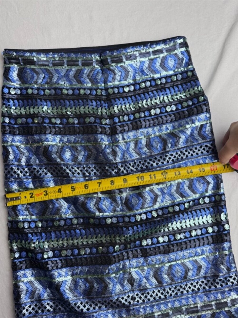 Sequin Pencil Skirt Size 6 Blue Green Geometric Knee Length Riani - Picture 5 of 9